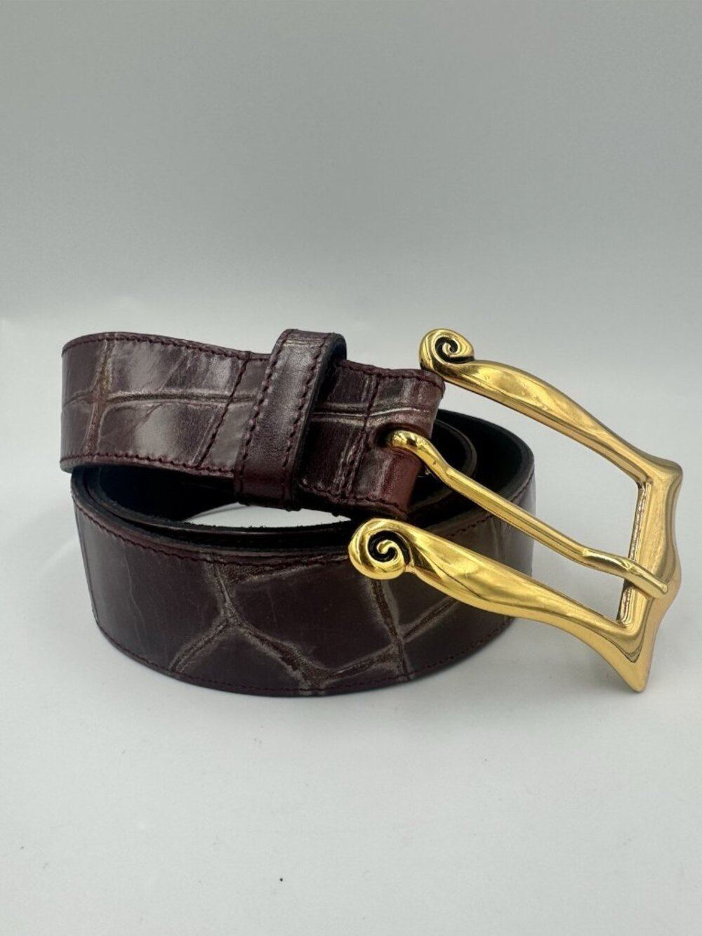 Vintage Linea Pelle Croc Embossed Leather Belt Italy